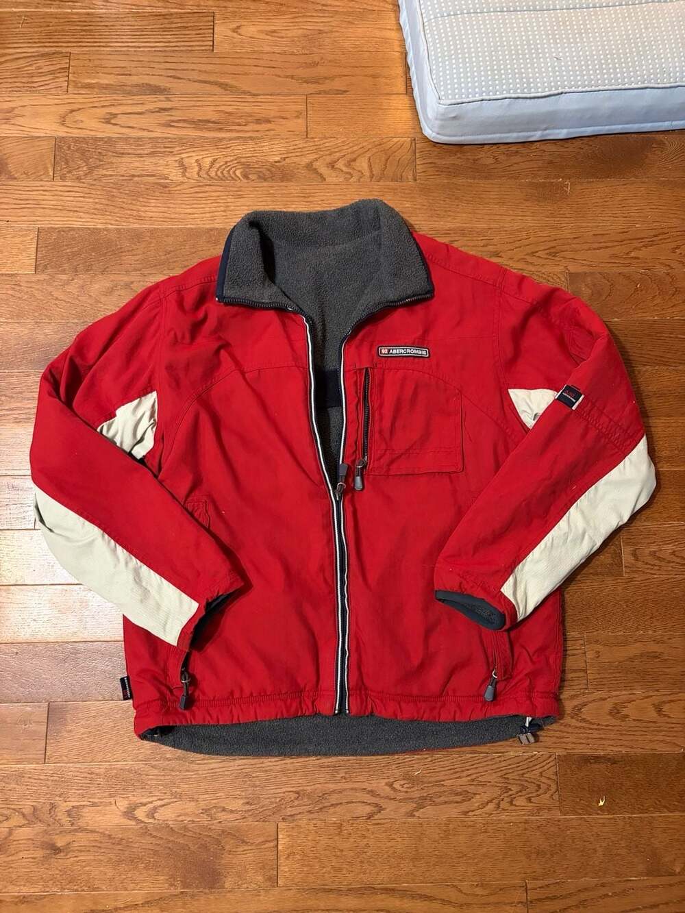 Vintage Abercrombie & Fitch 92 Reversible Full Zip Jacket Red Tan Gray Fleece Si